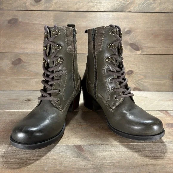 earth denali anchor womens size 7.5 shoes green leather heel combat boots - Picture 3 of 11